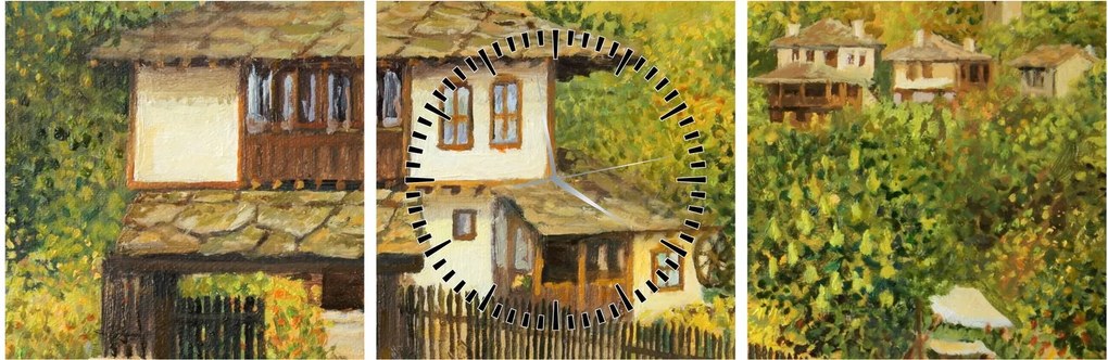 Obraz - Domki letniskowe w lecie (z zegarem) (90x30 cm)