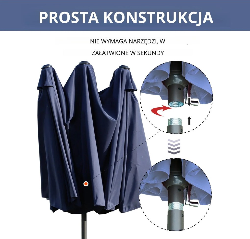 Outsunny Podwójny Parasol Ogrodowy Marketowy na Taras z Korbą Niebieski Owal 460 x 270 x 240 cm