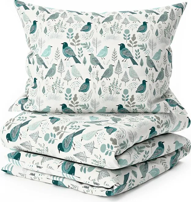 PrzytulneMieszkanie.pl PrzytulneMieszkanie.pl Bawełniana pościel LEAFBIRD POLY biało-zielona Rozmiar pościeli: 70 x 90 cm | 140 x 200 cm