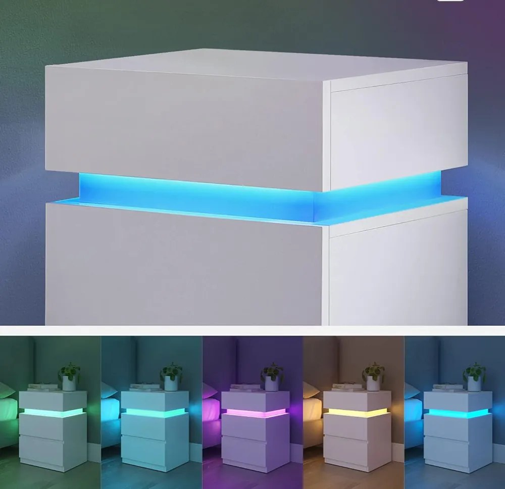 Szafka nocna DAVY z podświetleniem, 40x35x55cm, biała Vasagle