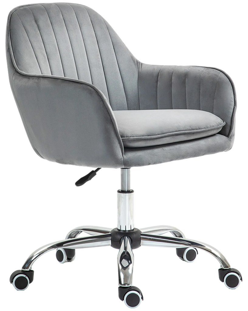 HOMCOM Regulowany Obrotowy Fotel Biurowy z Oparciem i Podłokietnikami, Szary