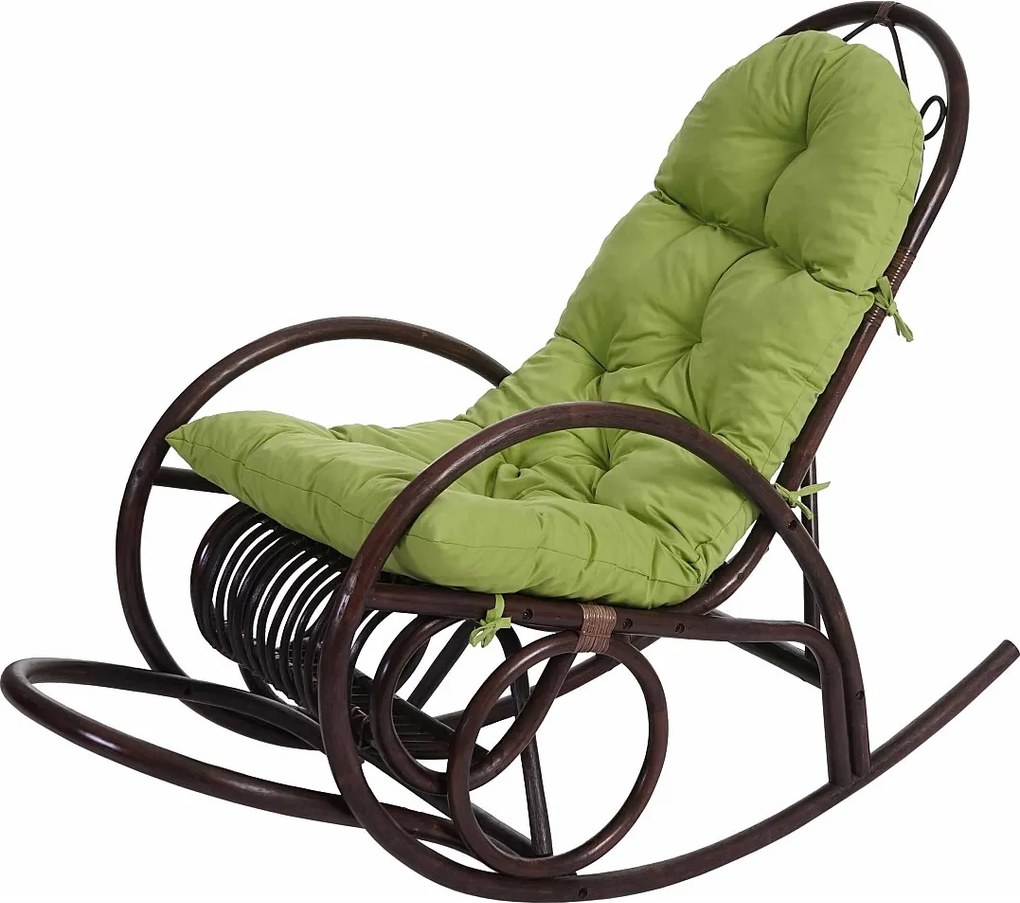 Fotel bujany MCW-C40 Rattan,  zielona poduszka