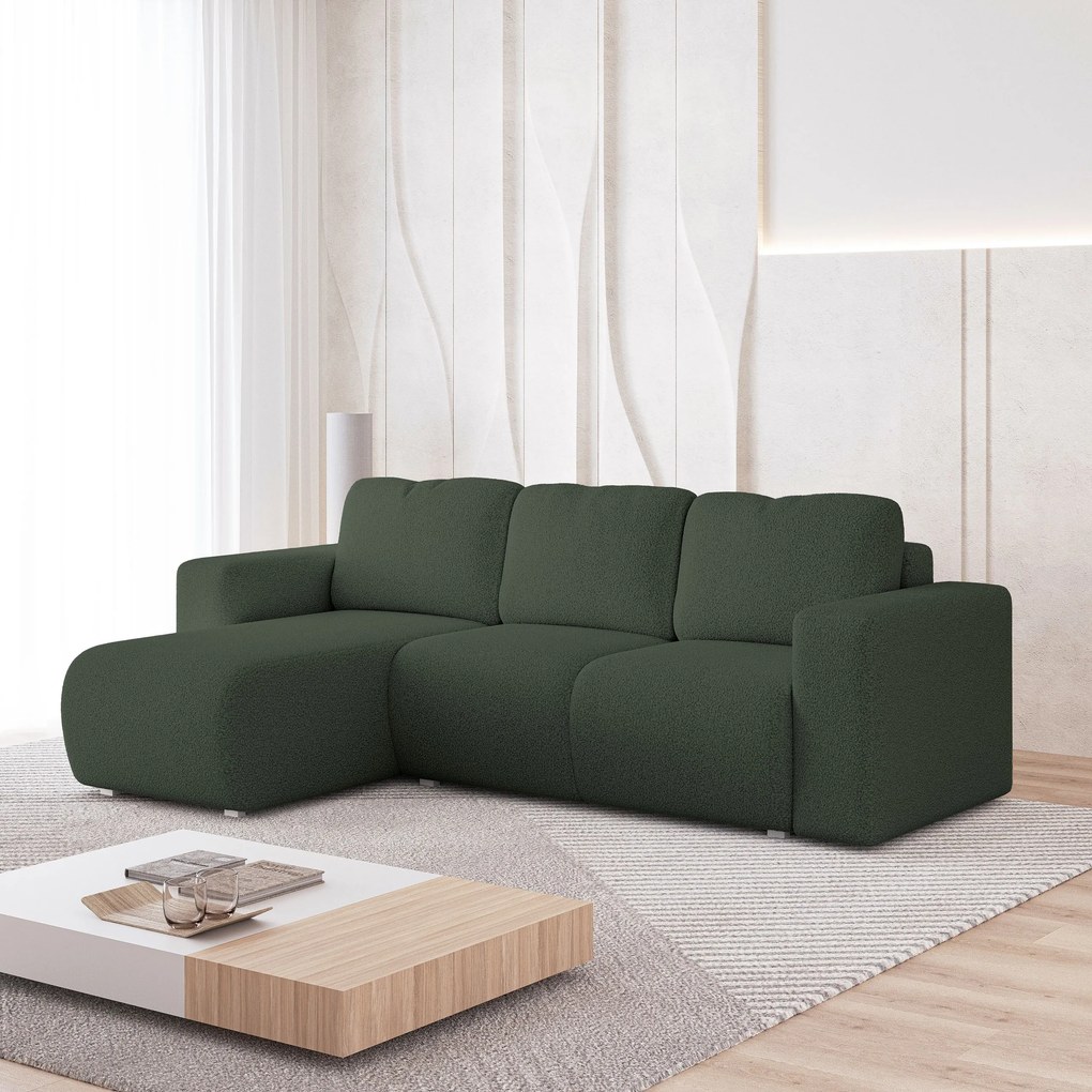 Masseno Narożnik RINOVA z funkcją spania i pojemnikiem na pościel Narozniki L, Rozkładana sofa - Zielony, QUELLE 37