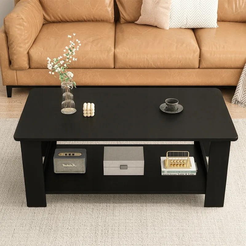 Stolik kawowy w stylu loft, drewniany - ława z półką - 100cm