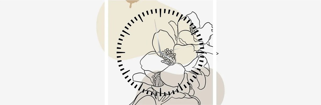 Obraz - Beżowe kwiaty z motylem N⁰3 (z zegarem) (90x30 cm)