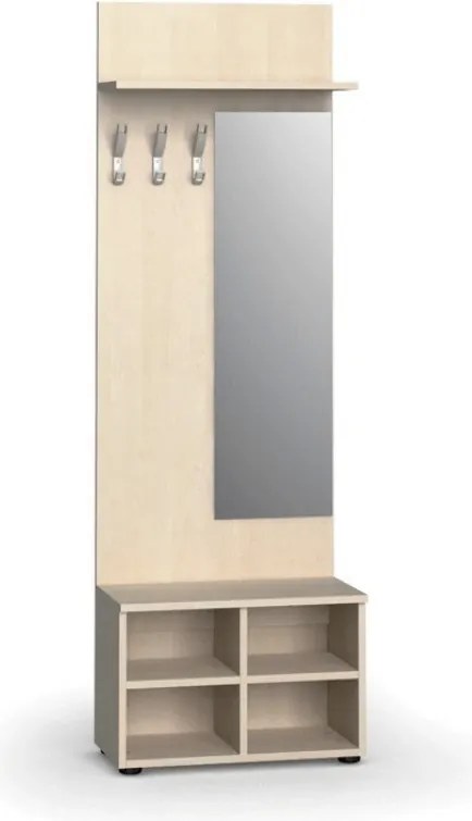 Garderoba z szafką na buty i lustrem PRIMO WOOD, 3 haczyki, półka, tekstura drewna pionowa, brzoza