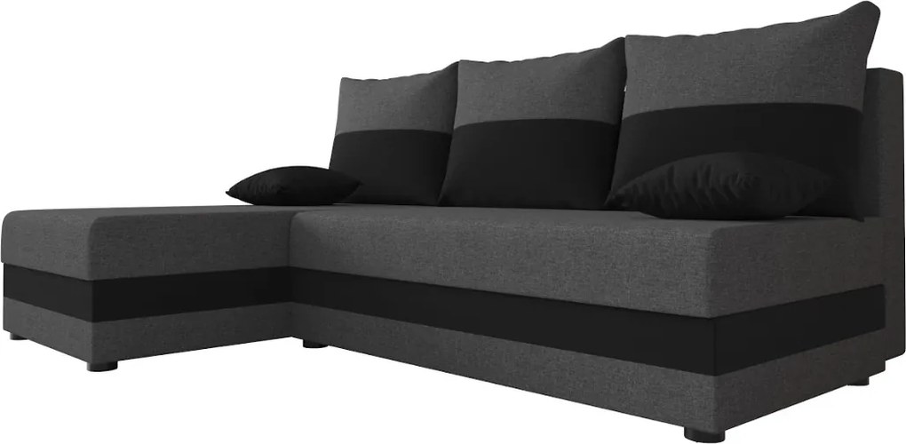 Rozkładana narożna sofa VALERIO SLIM 200x140 cm, ciemnoszara/antracytowa, uniwersalna + 2 poduszki GRATIS