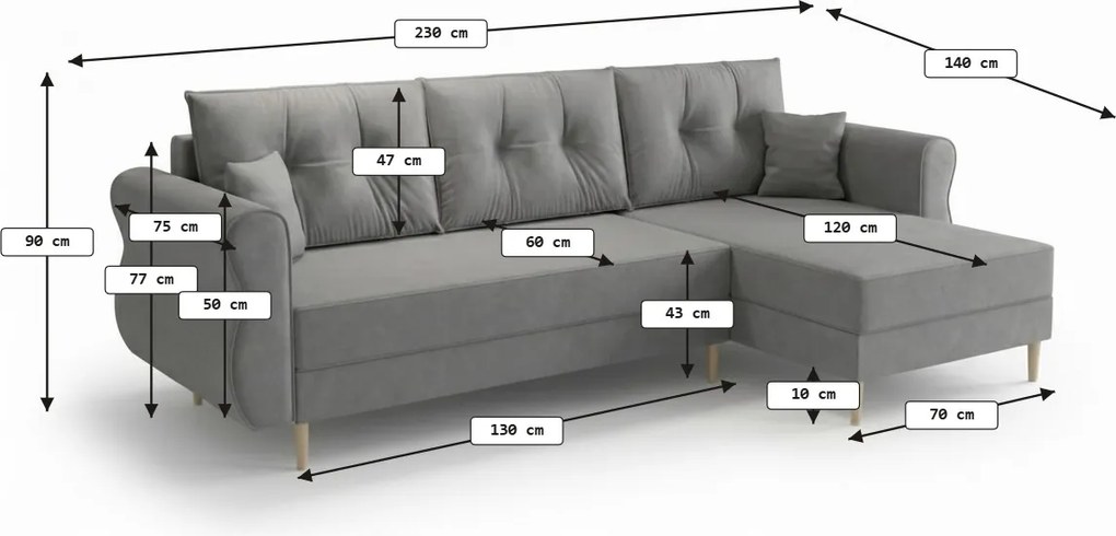 PROMOCJA Rozkładany obustronny narożnik SILVIANO 230x140 cm, musztardowy II. jakość