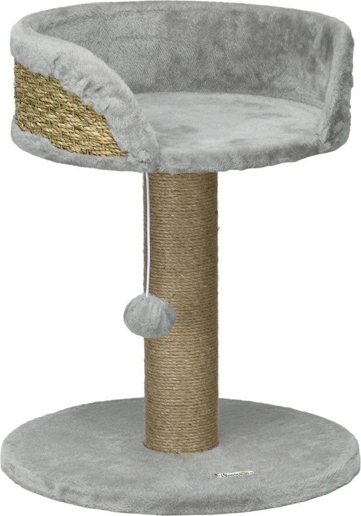 PawHut Drapak dla Kota z Łóżkiem i Koszykiem, w zestawie Zabawka, 40 cm x 40 cm x 49 cm, Szary