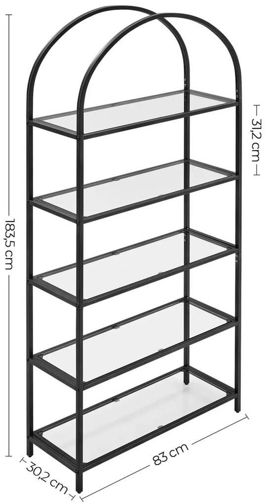 Czarny metalowy regał loft ze szklanymi półkami P7-E90