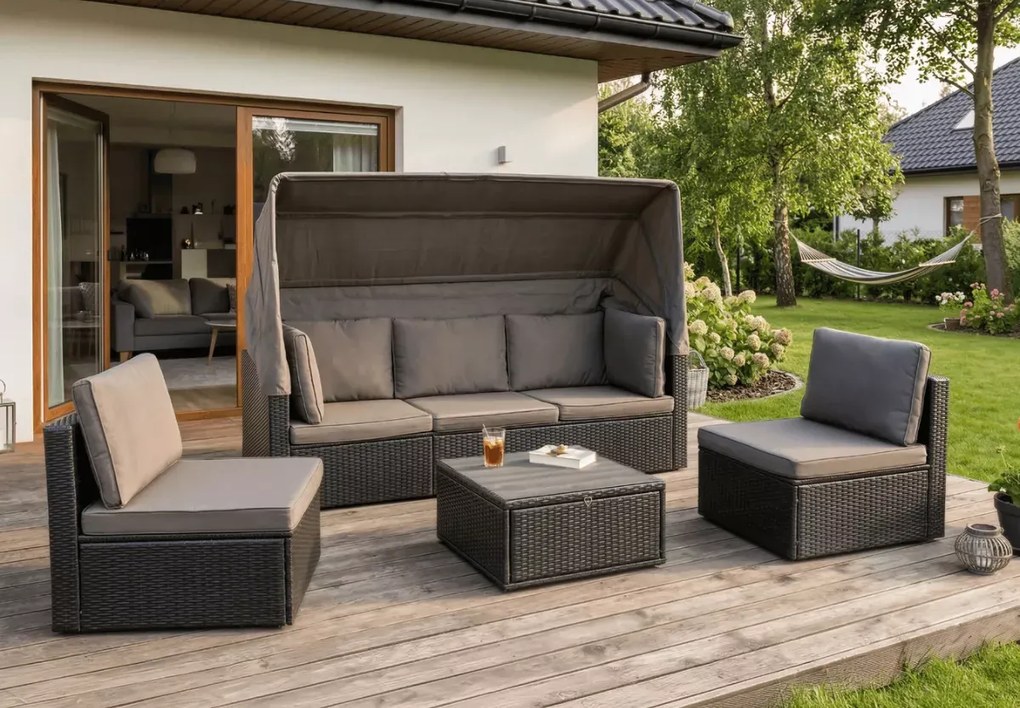 Zestaw mebli ogrodowych Evora technorattan sofa z daszkiem + 2 fotele