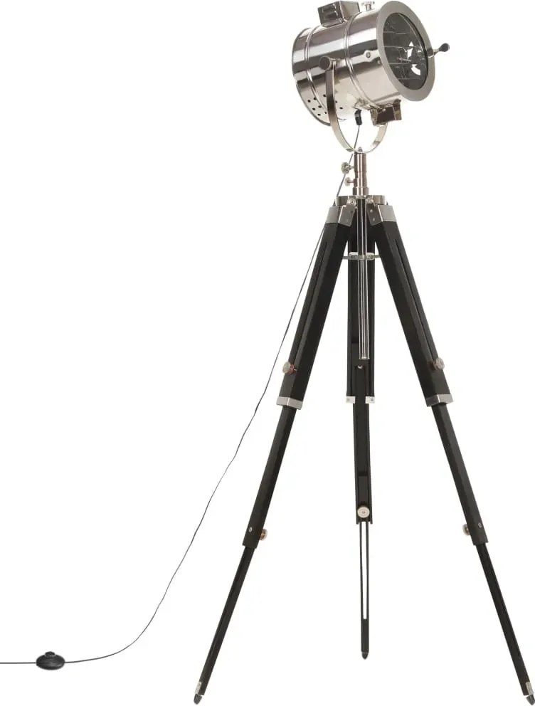 Czarna retro lampa podłogowa z drewna mango P9-E65