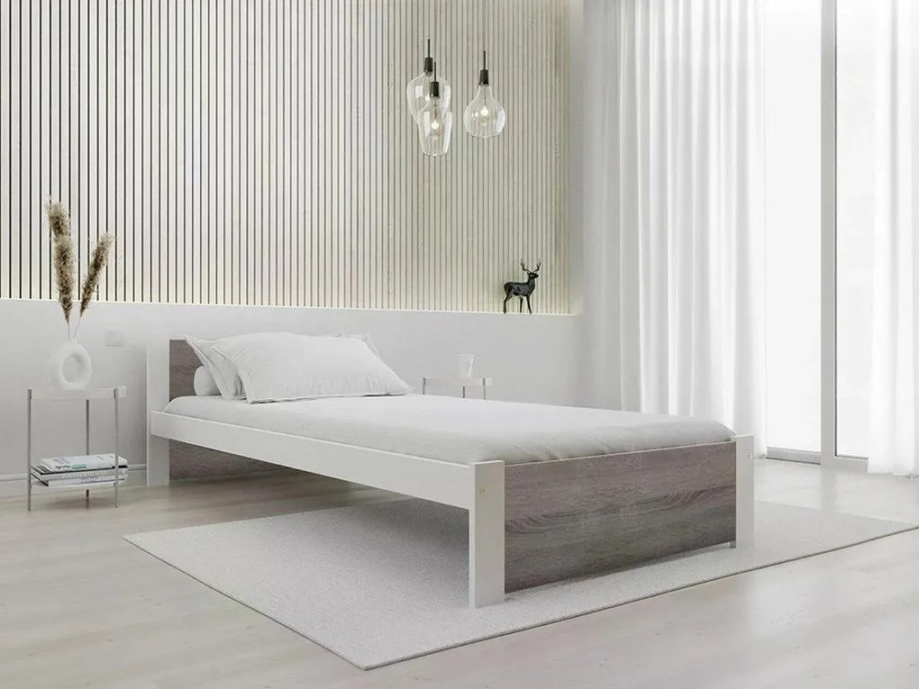 Łóżko IKAROS 80 x 200 cm, biały/dąb truflowy Materac: Materac Deluxe 10 cm