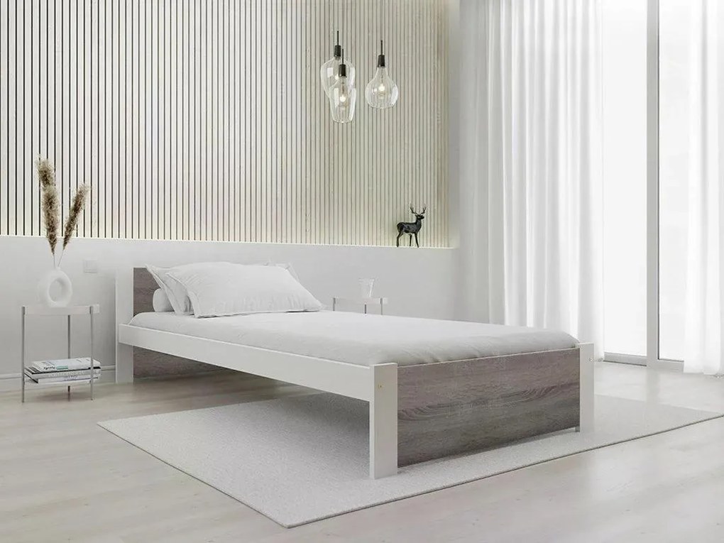 Łóżko IKAROS 80 x 200 cm, biały/dąb truflowy Stelaż: Ze stelażem listwowym rolowanym, Materac: Bez materaca