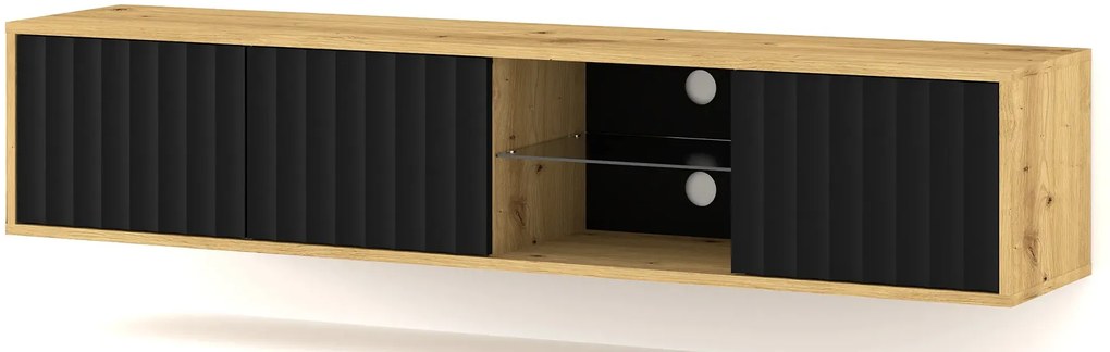 Frezowana ścienna szafka rtv dąb artisan + czarny - Solveno