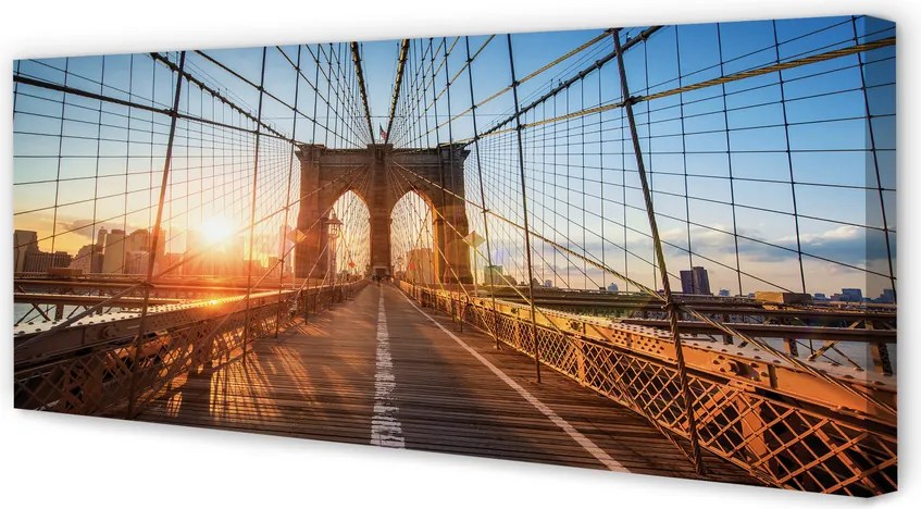Obraz drukowany na płótnie Świt nad Mostem i Drapaczami Chmur