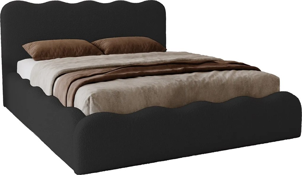 Emporius Wave łóżko 200x200 cm - łóżko z pojemnikiem, łóżko tapicerowane 200x200 do sypialni - tkanina boucle, czarny (Anthology 19)