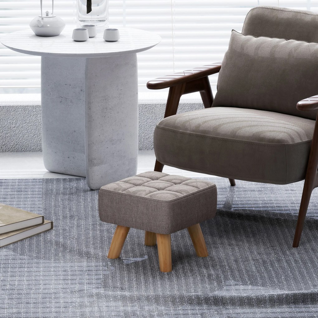 HOMCOM Pufa z wyściełaniem, imitacja lnu, drewniane nogi, maksymalne obciążenie 110 kg, szary