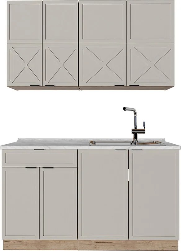 Kuchnia jednoosobowa szary/beżowy/złoty dąb 140x46x81.6 fame-line