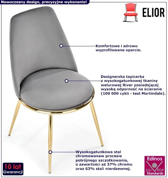 Szare tapicerowane welurem krzesło glamour - Givero