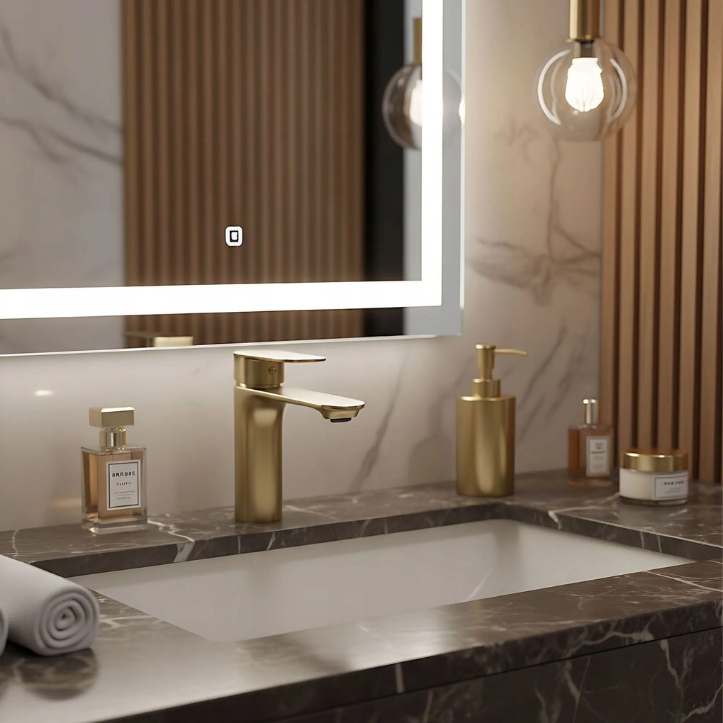 Bateria Umywalkowa REA Drop Złota Szczotkowana Niska