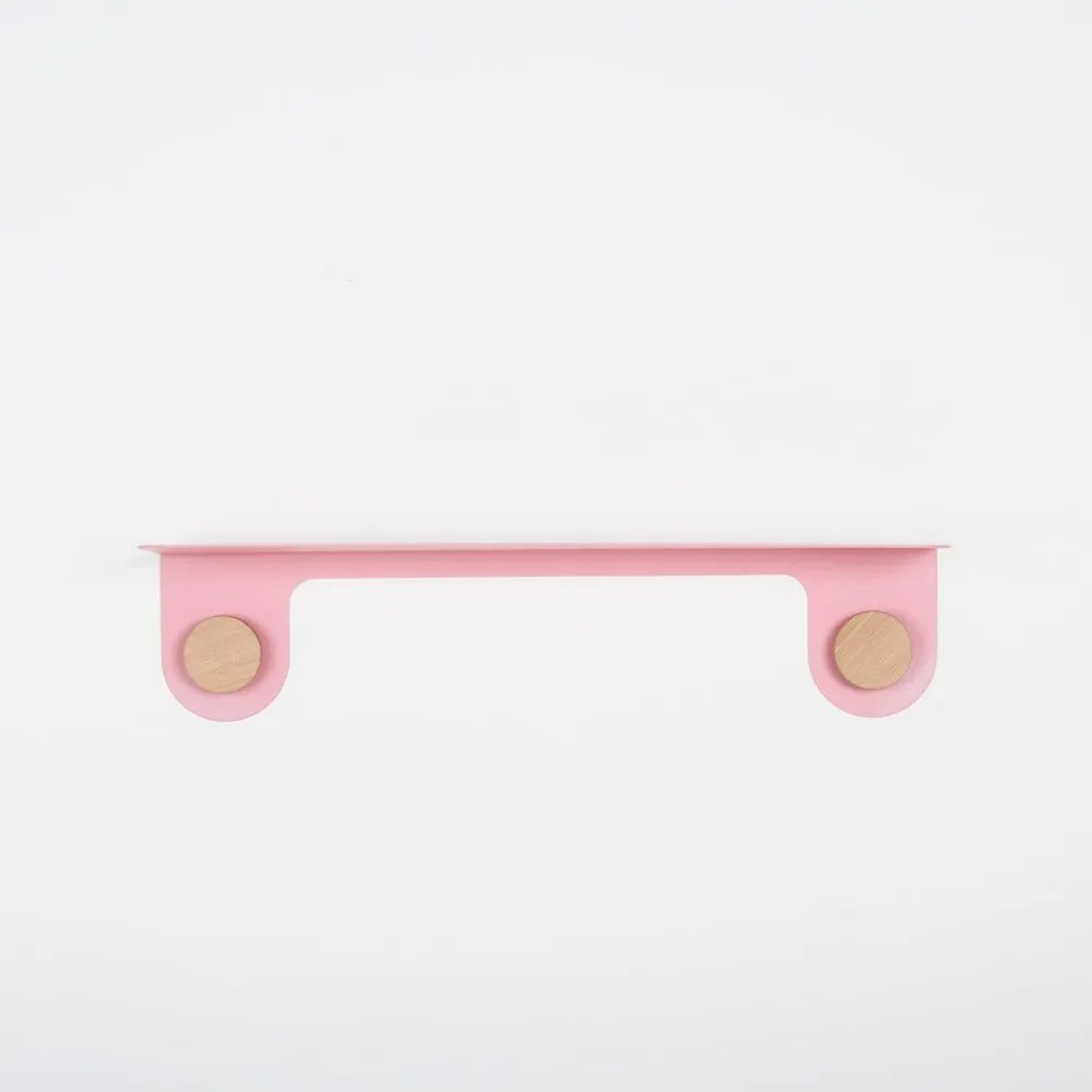 Różowa półka ze stali z detalem z drewna dębowego z 2 haczykami Gazzda Hook, dł. 60 cm