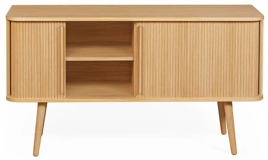Niska komoda w dekorze dębu z drzwiami przesuwnymi 138x75 cm Rove – Woodman