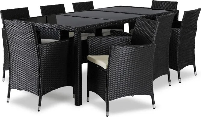 Zestaw Mebli Ogrodowych POMONA Czarny/Beżowy 8 Krzeseł Stół Tarasowy Technorattan Nowoczesny