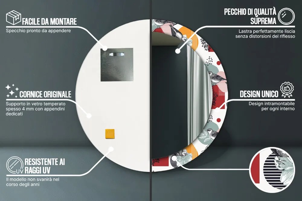 Abstrakcja z ptakami Lustro dekoracyjne okrągłe