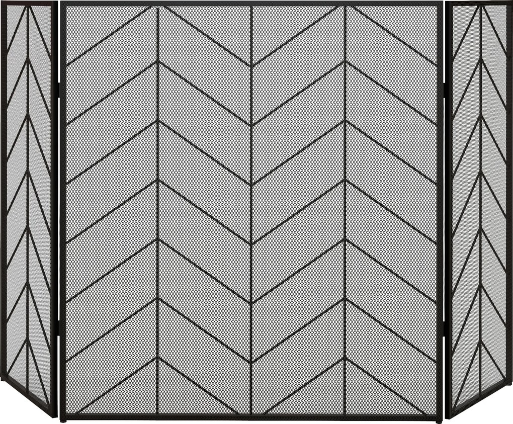 HOMCOM Osłona przeciwiskrowa do kominków, elegancka wyłapująca iskry, składana, malowana proszkowo, Czarna, 135 x 85 cm