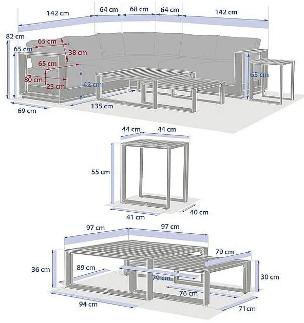 Narożny zestaw aluminiowy dla 5 osób MADRID NEW (terakotowy)