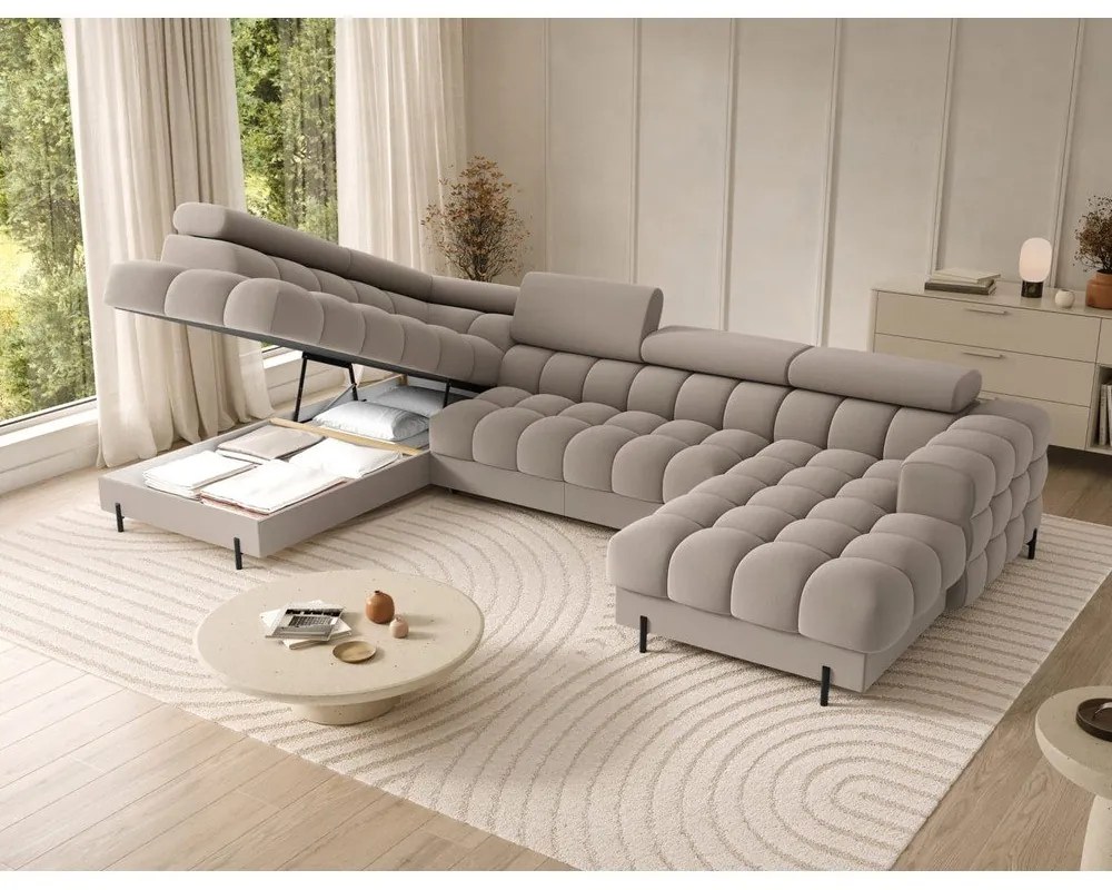 Jasnobrązowy aksamitny rozkładany narożnik (lewostronny/w kształcie litery U) Feraria – ELTAP