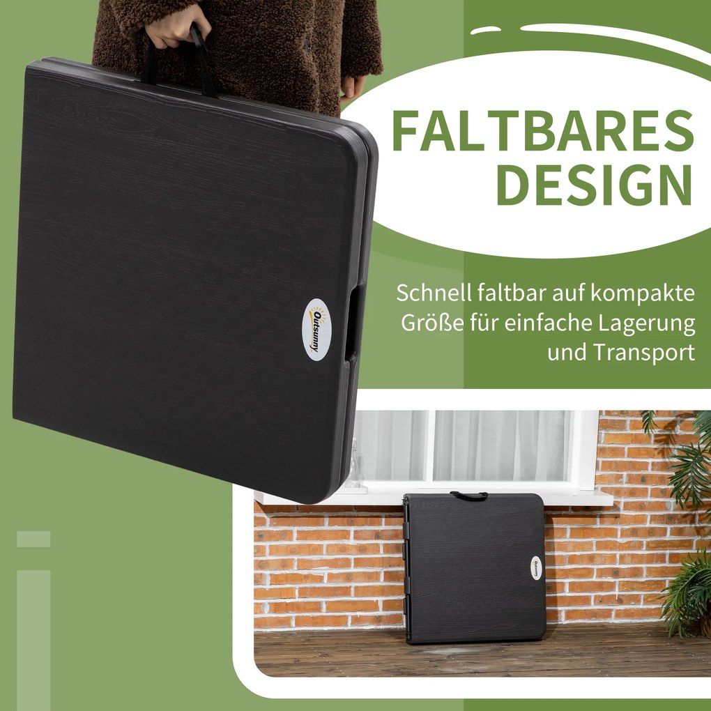 Outsunny Stół na Zewnątrz, Stół Ogrodowy, dla 4 Os., Składany, Regulowana Wysokość, Wygląd Drewna, Szary+Czarny, 118 x 60 x 74 cm