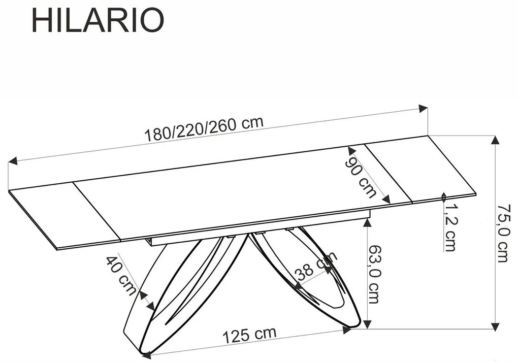 Stół rozkładany HILARIO 180(260)x90 czarny marmur/czarny HALMAR