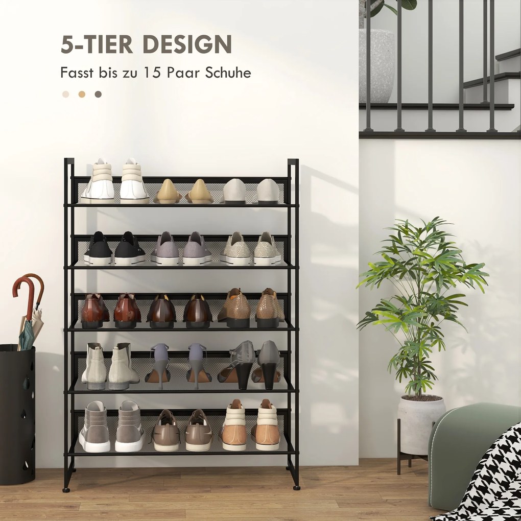 HOMCOM Półka na buty, stojak na buty, 5 półek, 72 cm x 30 cm x 102 cm, czarny