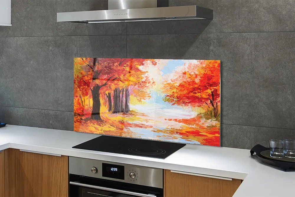 Szklany Panel Jesienne Liście na Drzewie