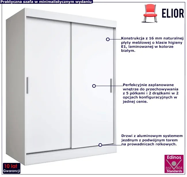 Biała szafa przesuwna 150 cm - Erco 4X