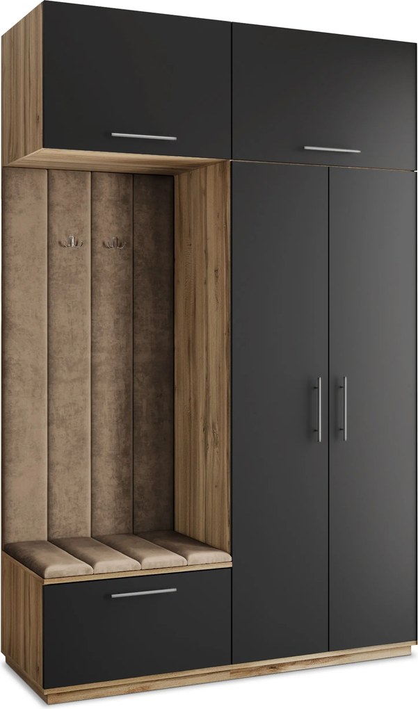 Masseno Garderoba REMA 150/240/60 cm Nowoczesna Szafa do Przedpokoju Dąb wotan, MONOLITH 09 (Beżowy)