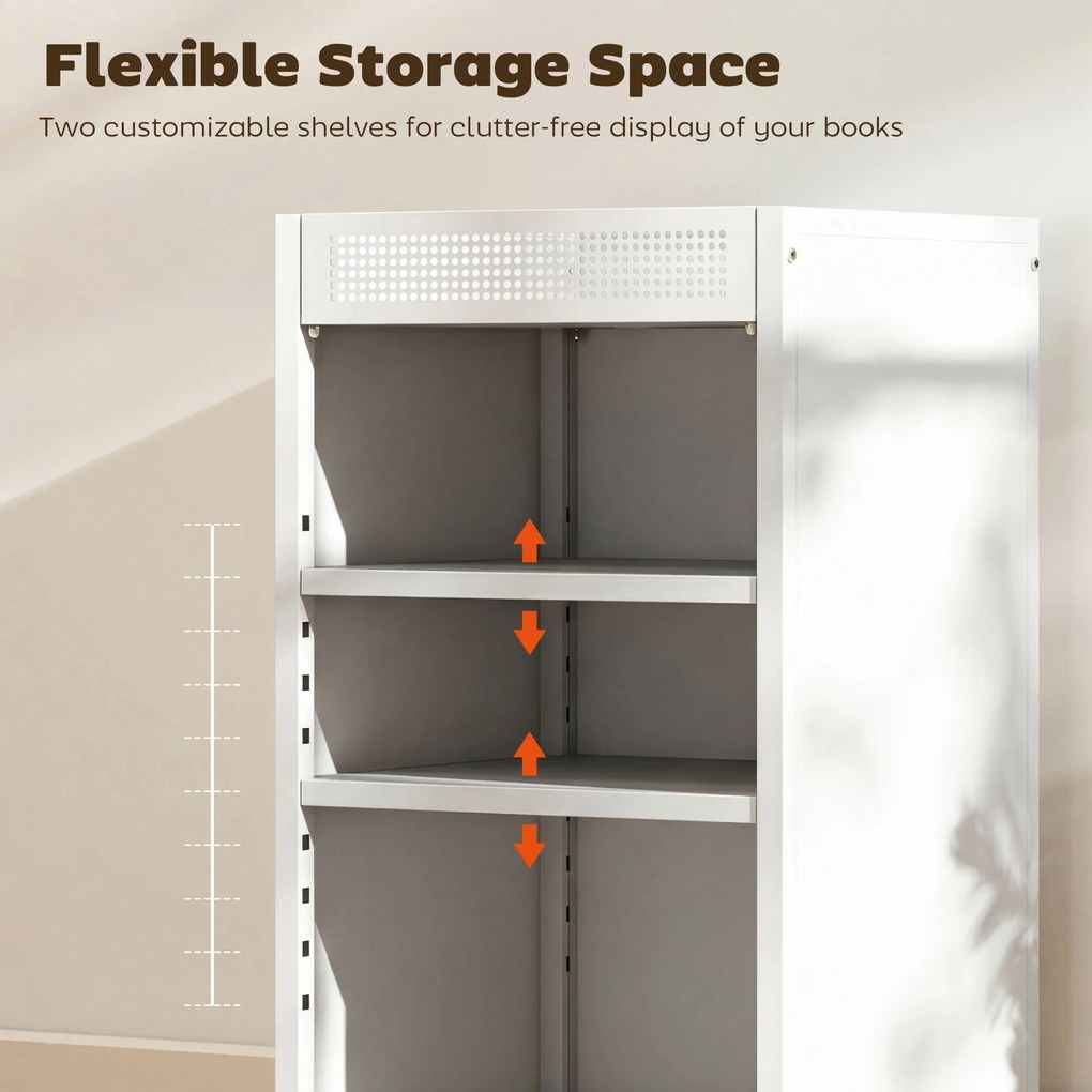 HOMCOM Mobilny regał na książki z regulowanymi półkami, 3-poziomowy wózek z górnym koszem, biały | Aosom PL