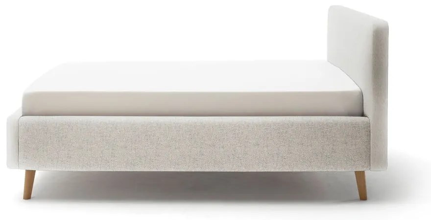 Beżowe tapicerowane łóżko dwuosobowe ze schowkiem ze stelażem 140x200 cm Mattis – Meise Möbel