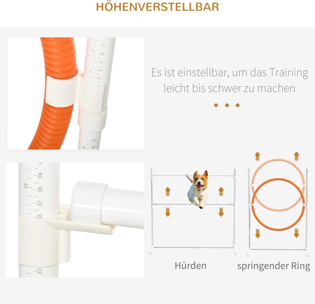PawHut Zestaw Agility dla Psów, Tor Przeszkód dla Psów, 1 Obwód Skokowy, 2 Tunele, 2 Przeszkody, 321 cm x 63 cm x 93 cm, Niebieski + Czerwony + Biały