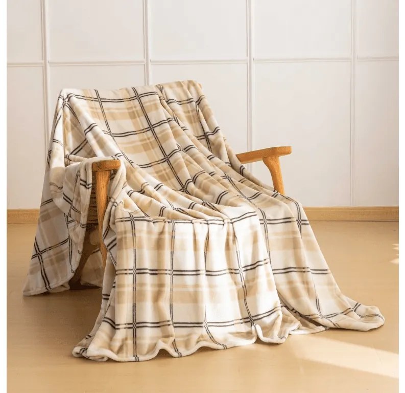 Mikropluszowy koc PLAID, kremowy Rozmiar: 200 x 220 cm