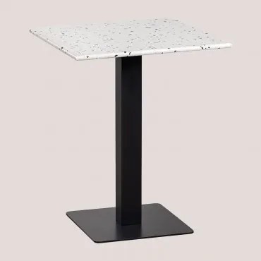 Kwadratowy Stolik Barowy 60x60 Cm Z Lastryko Praline Terrazzo W Kolorze Kości Słoniowej - Czarny - Sklum