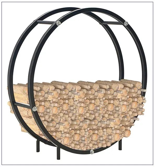 Czarny okrągły stojak na drewno kominkowe F8-B20