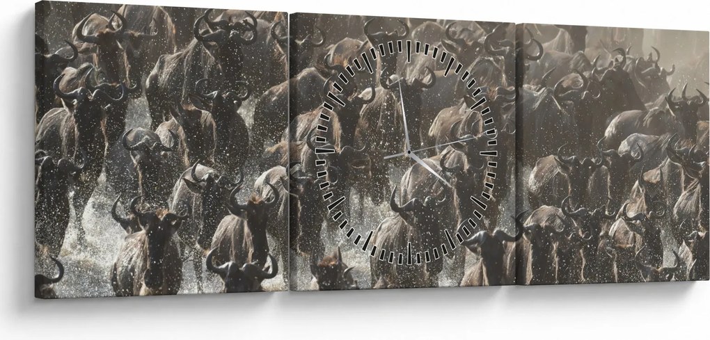 Obraz - Stado antylop gnu (z zegarem) (90x30 cm)