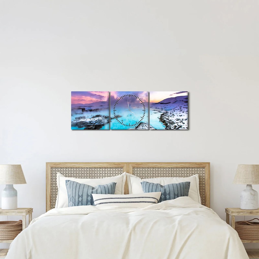 Obraz - Błękitna laguna na Islandii (z zegarem) (90x30 cm)