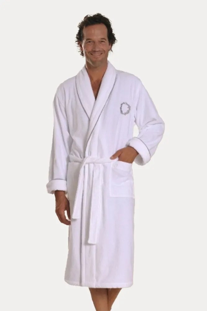 Męski szlafrok SEHZADE XL Śmietankowy / złoty haft