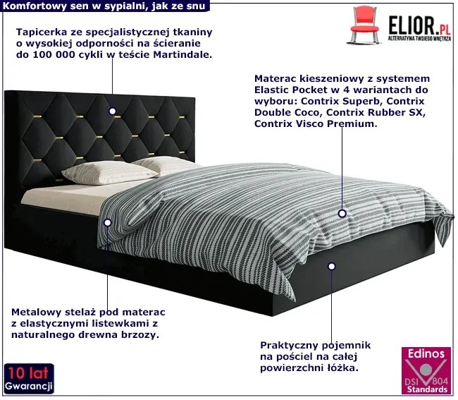 Małżeńskie łóżko z pojemnikiem 160x200 Noble 3X - 36 kolorów