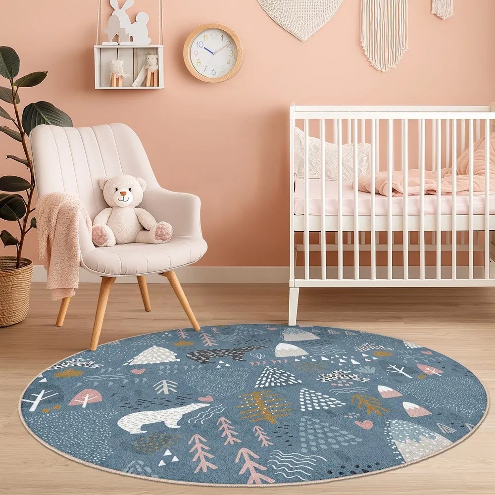 Niebieski dywan dziecięcy odpowiedni do prania ø120 cm Forest Land – Mila Home