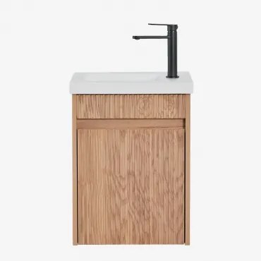 Zestaw Wiszących Mebli Łazienkowych Zintegrowany Z Umywalką Narek Popielaty Brąz & Bezlusterkowiec & Czarny Matowy - Sklum